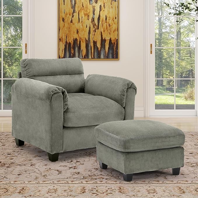 HAOMARKETS Corduroy 2-Piece Sofa Set, Upholstered Ottoman and Accent Chair Sofa