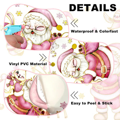 Wrdpyrmnis Pink Santa Claus Wall Stickers with Reindeer Christmas Gnome Window Sticker Decor Peel and Stick Wall Decals Window Clings for Room Classroom Christmas Decorations (1 Sheet)