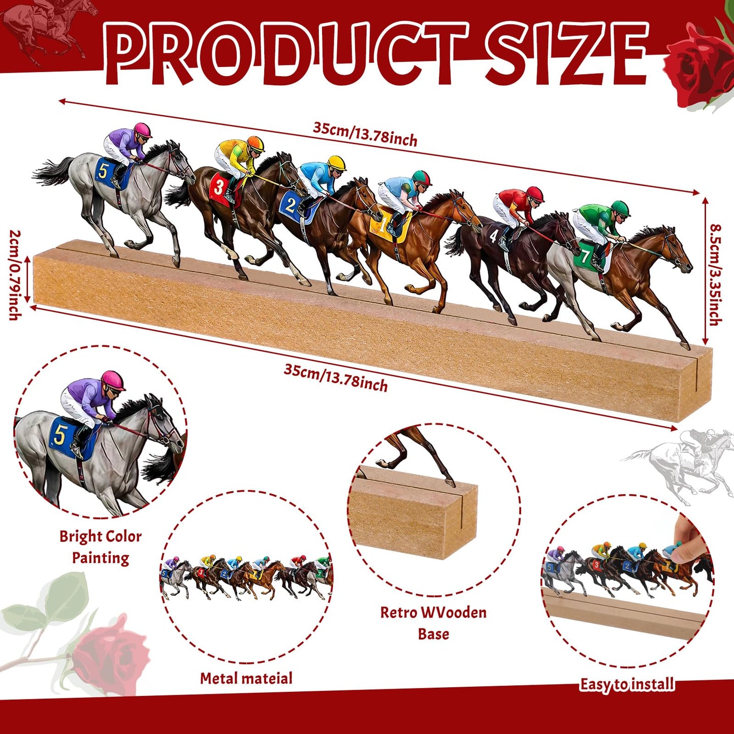 Yaocom Derby Party Decorations Metal Horse Racing Tabletop Sign Derby Birthday Decorations Horse Racing Table Centerpieces for Tiered Tray Office Home Shelf Mantel Indoor