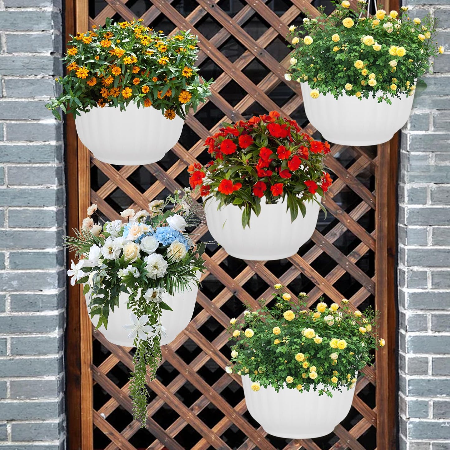 AKOLAFE 8 Pack Vertical Wall Planters for Indoor Plants Living Wall Planter Outdoor Walls Plant Holder with Hook White Walls Hanging Planter Resin Flower Pot Basket for Garden Railing Balcony Fence