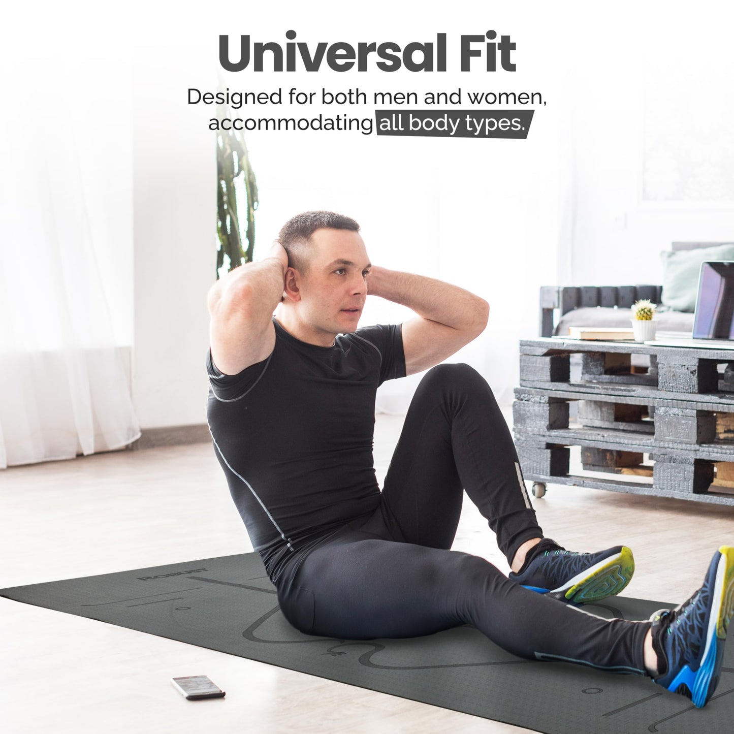 Robust Non-Slip Yoga Mat with Strap, 1/4" Thick TPE Eco-Friendly Workout Mat for Yoga with Position Lines and Texture Surface, Gym Mat for Women, Men, Pilates and Exercises Anti-Tear Sweat-Proof Exercise Mat