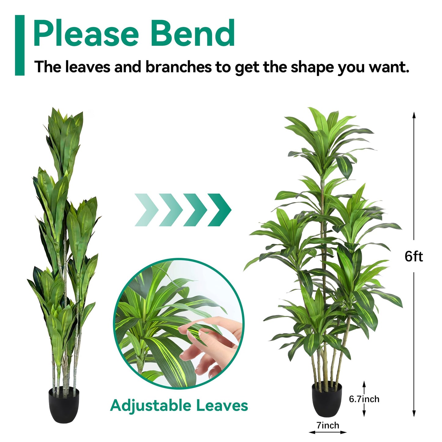 Waoops Artificial Plants 6Ft Dracaena Fragrans Faux Trees with 8 Heads Fake Tree for Home Decor Indoor or Outdoor Office Decoration Housewarming Gift