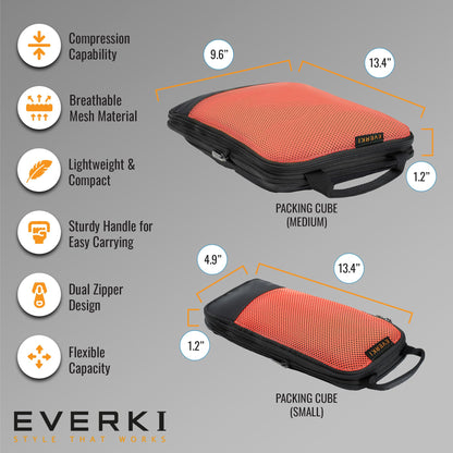EVERKI Business Laptop Backpack for Men & Women + Compressible Packing Cube Set (S & M), 40L Capacity, Extra Large Laptop Compartment, 180 Degree Fold-Out Design, Work & Gaming Laptop Bag w Rain Cover