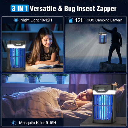 Solar Bug Zapper Outdoor and Indoor, Dual Folding Solar Panel with Auto Sensor Function, USB Rechargeable Cordless Fly Traps, 4200V Electric Mosquito Killer for Patio, Backyard, Garden, Camping