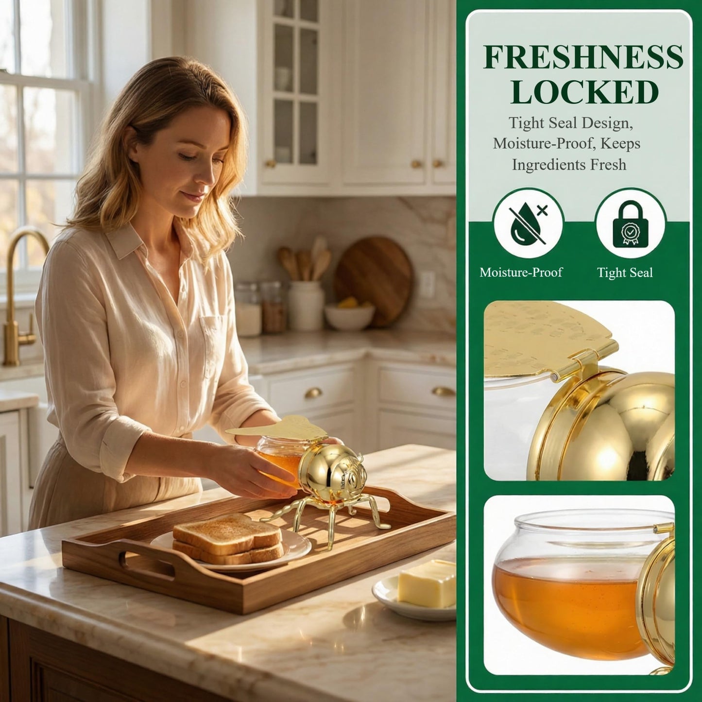 Decorative Bee Shaped Honey Jar with Spoon, 5 oz Honey Pot Syrup Dispenser Condiment Container with Lid & Dipper for Kitchen Home Bee Themed Serverware
