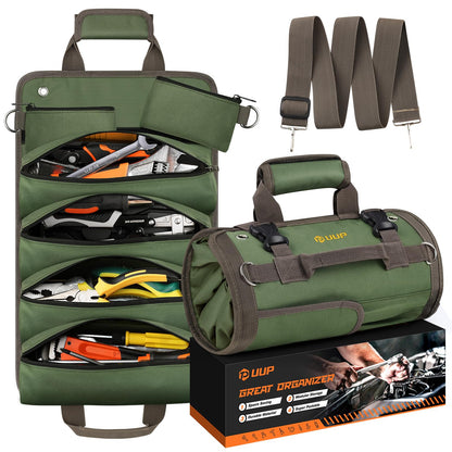 Tool Bag Roll Up, UUP Heavy Duty Portable Soft Tool Storage, Foldable Empty Rollup Organizer with Small Pockets, Official Rollable Toolbag, Father Day Gifts for Him Dad Men Mechanic Welding, Green