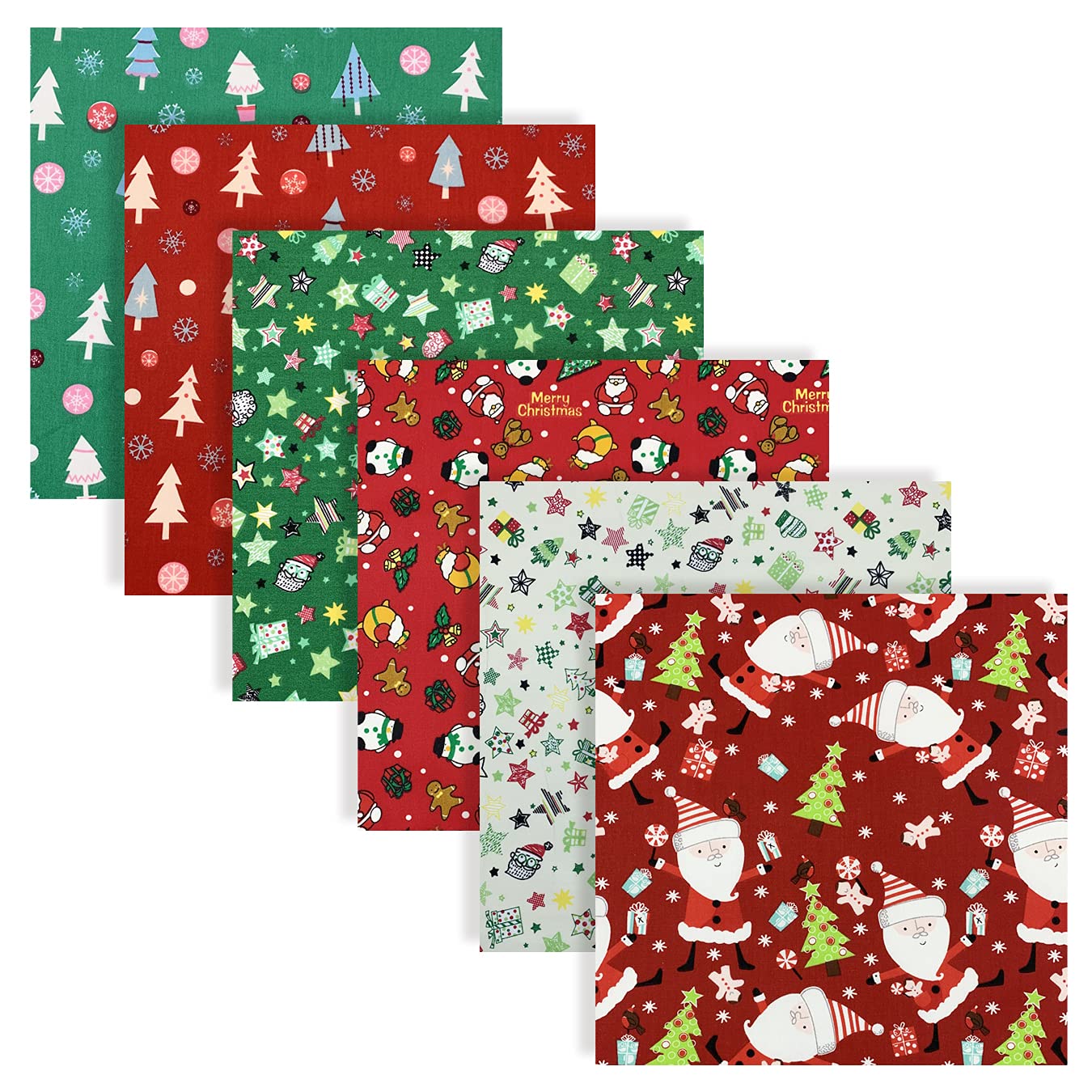 aufodara 6 Pieces Christmas Fabric Fat Quarters 19.7x19.7inch Cotton Quilting Fabric Bundles for DIY Christmas Sewing Patchwork (19.7x19.7inch - 6pcs, Christmas Patterns)