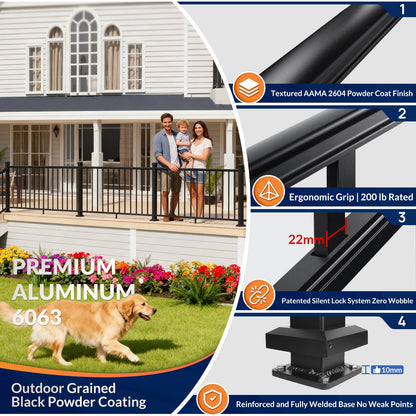 Egadis 36 in. H x 8 ft. W Black Deck Railing Kit with 2 Post, Textured AAMA 2604 Powder-Coat Finish Modular Aluminum Railing System for Outdoor Decks, Porches & Balconies(1 Panel, 2 Post)