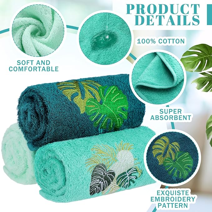 3 Pack Tropical Palm Leaves Hand Towels