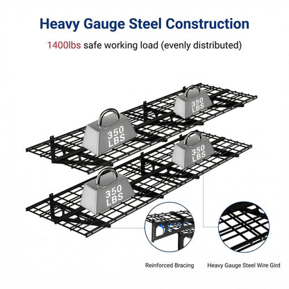 FLEXIMOUNTS 2-Pack 2x6ft Garage Shelving 24-inch-by-72-inch Heavy Duty Wall Mounted Shelves Garage Storage Rack Floating Shelves, 1400lbs Load Capacity, Black, Classic Series