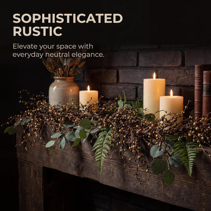Quixem 60 Inch (5FT) Rustic Grey Cream and Tan Pip Berry Garland for Fireplace Mantel & Table Runner, Flexible Wired Artificial Vine, Everyday Farmhouse Decor, Precise Size