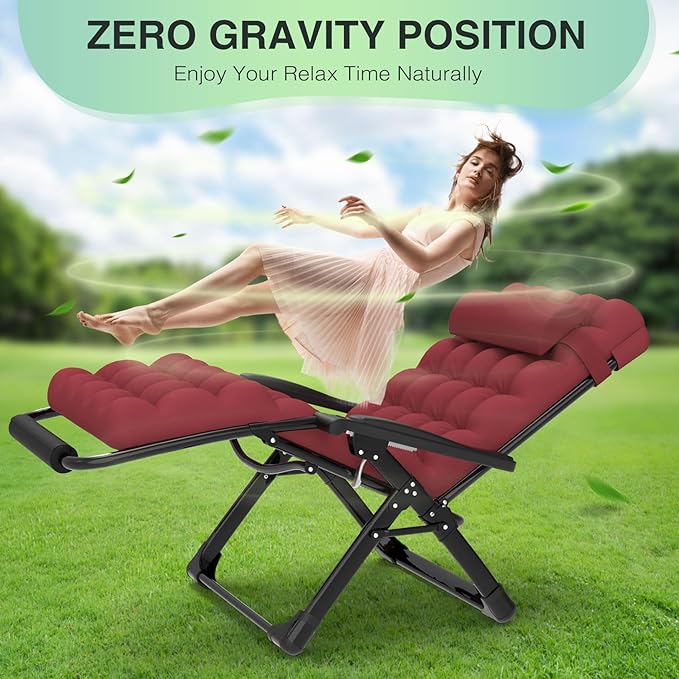 Suteck Oversized Zero Gravity Chair,33In XXL Lounge Chair w/Removable Cushion&Headrest, Reclining Camping Chair w/Upgraded Lock and Footrest, Reclining Patio Chairs Recliner for Indoor Outdoor,500LBS