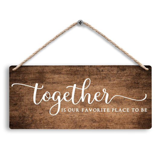 FUGWN Together Is My Favorite Place to Be Hanging Wooden Signs 12x6, Rustic Farmhouse Family Wall Decor Wood Plaque Hanging Decorations for Home Living Room Couples Bedroom Door Decor
