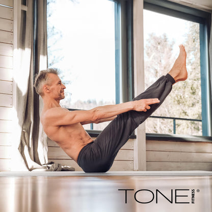 Tone Fitness Premium Extra Thick 1-Inch High Density Exercise Mat with Carry Strap – Non-Slip Workout, Pilates, and Yoga Mat for Home Gym - Color Black - Diamond Pattern