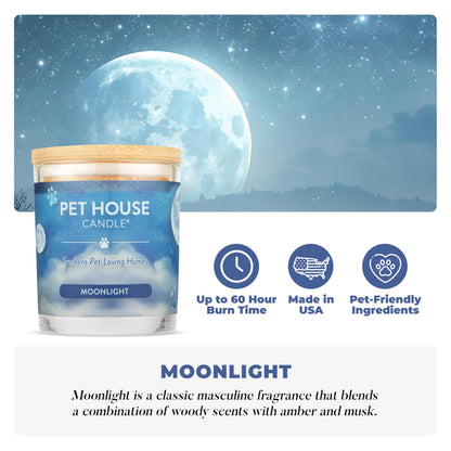One Fur All Pet House Candle Plant-Based/Soy - Clean Burning Scented, Long Lasting Pet Odor Candle for Home - Moonlight