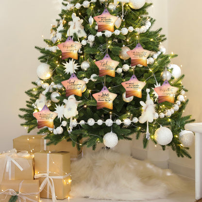 Syhood 9 Sets Christmas Christian Ceramic Ornaments Star Religious Bible Verse Ornaments with Gift Bags Inspirational Quotes for Women Church Christmas Tree