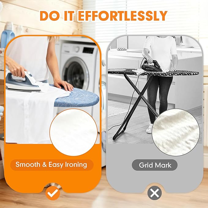 Ironing Board Cover and Pad, 15x54 Standard Size Thick Iron Padding, Scorch &