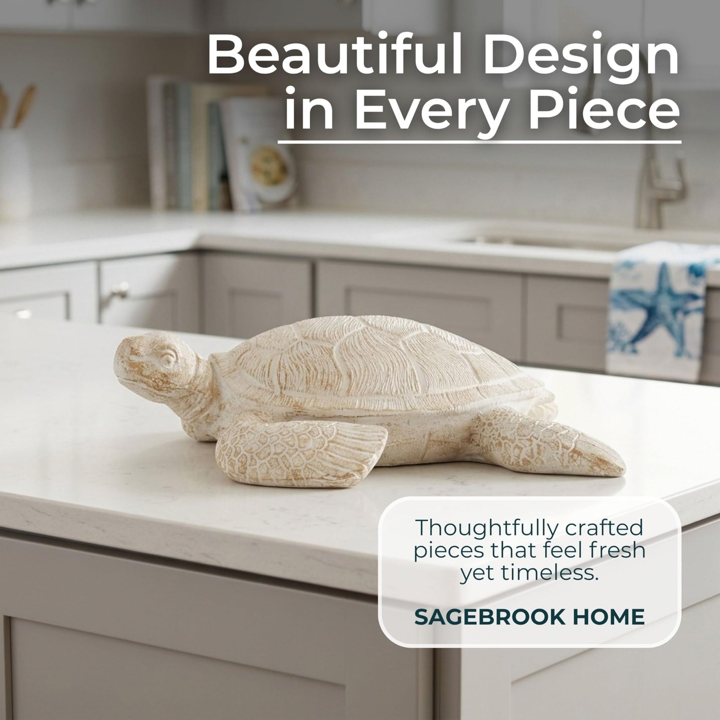 Sagebrook Home 10" Sea Turtle Figurine, Elegant Ivory Polyresin Décor
