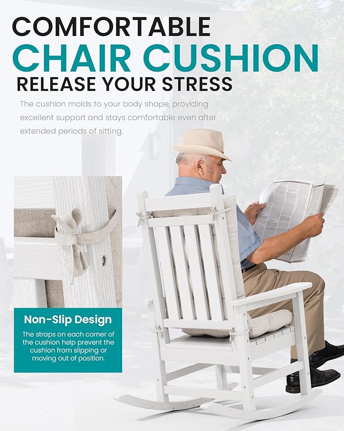 SERWALL HDPE Outdoor Rocking Chair Cushion Set of 4, Memory Foam Cushion Beige