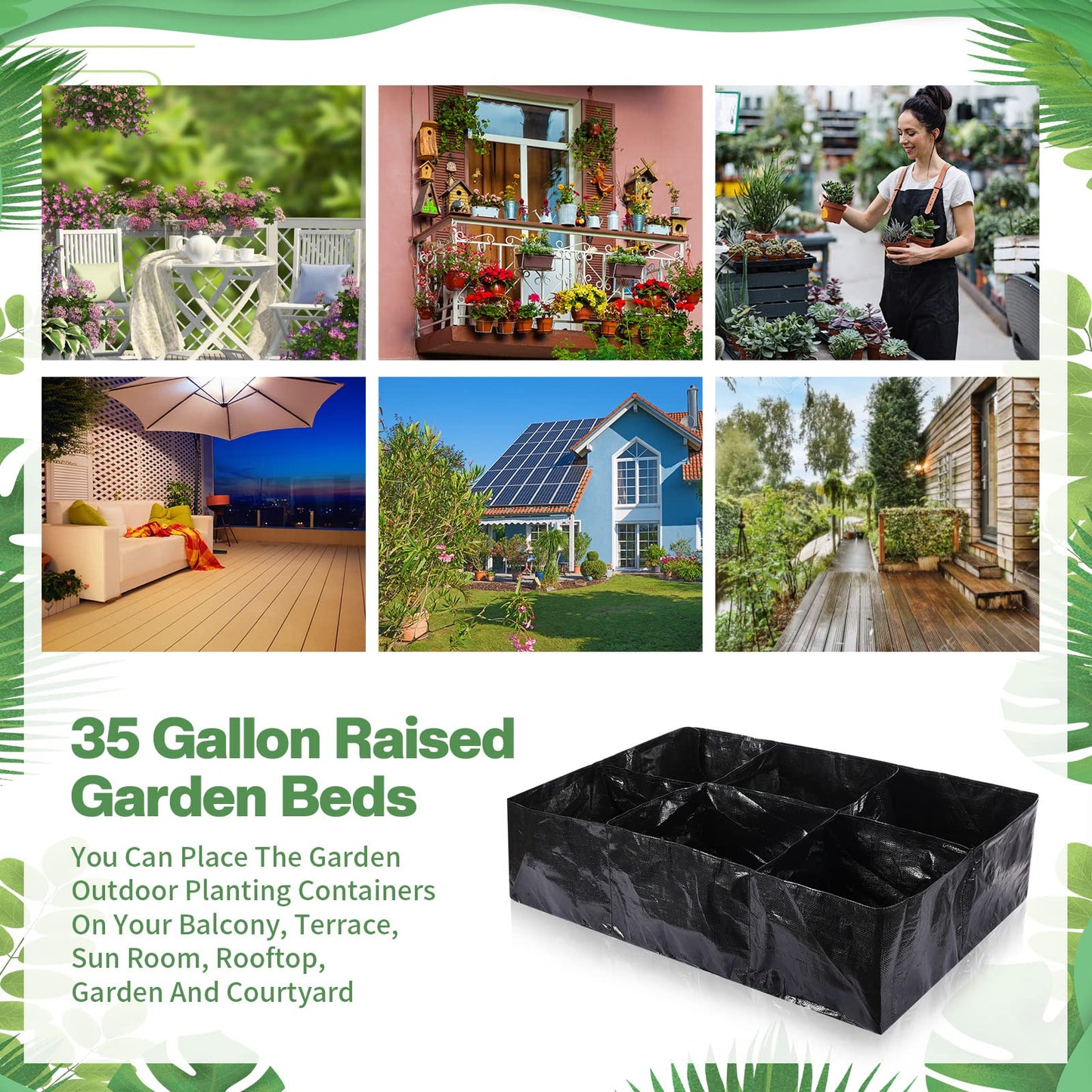 6 Pcs 35 Gallon Fabric Raised Garden Bed Breathable Planting Container Grow Bag with 6 Compartments Rectangle Large Raised Planting Bed for Vegetable Tomato Herbs Potato Fruits Flower Planter Pot