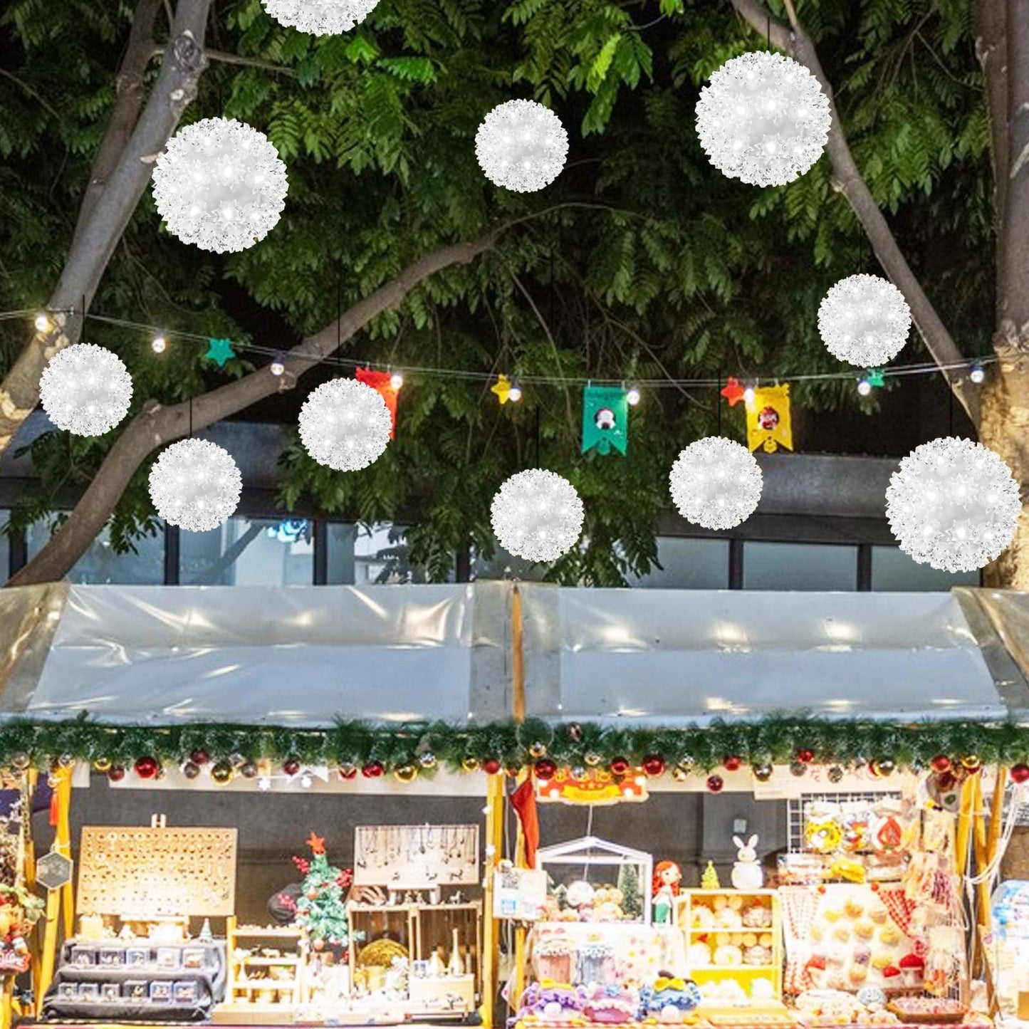 Christmas Lights Ball 5.5" Sparkling Outdoor Hanging Sphere Lights Twinkling Lights 50 LED Starlight Sphere Soft Twinke Lighted Ball Hanging Lights for Tree Porch Decorations, Cool White - Twinkling