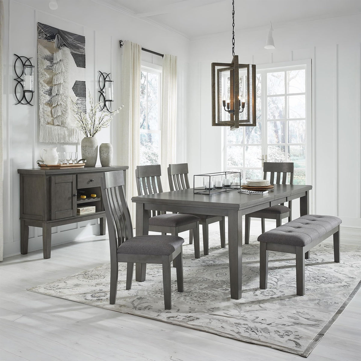 Signature Design by Ashley Hallanden Modern Farmhouse Rectangular Dining Room Butterfly Extension Table with Self-Storing Leaf, Seats Up to 6, Wood, Dark Gray