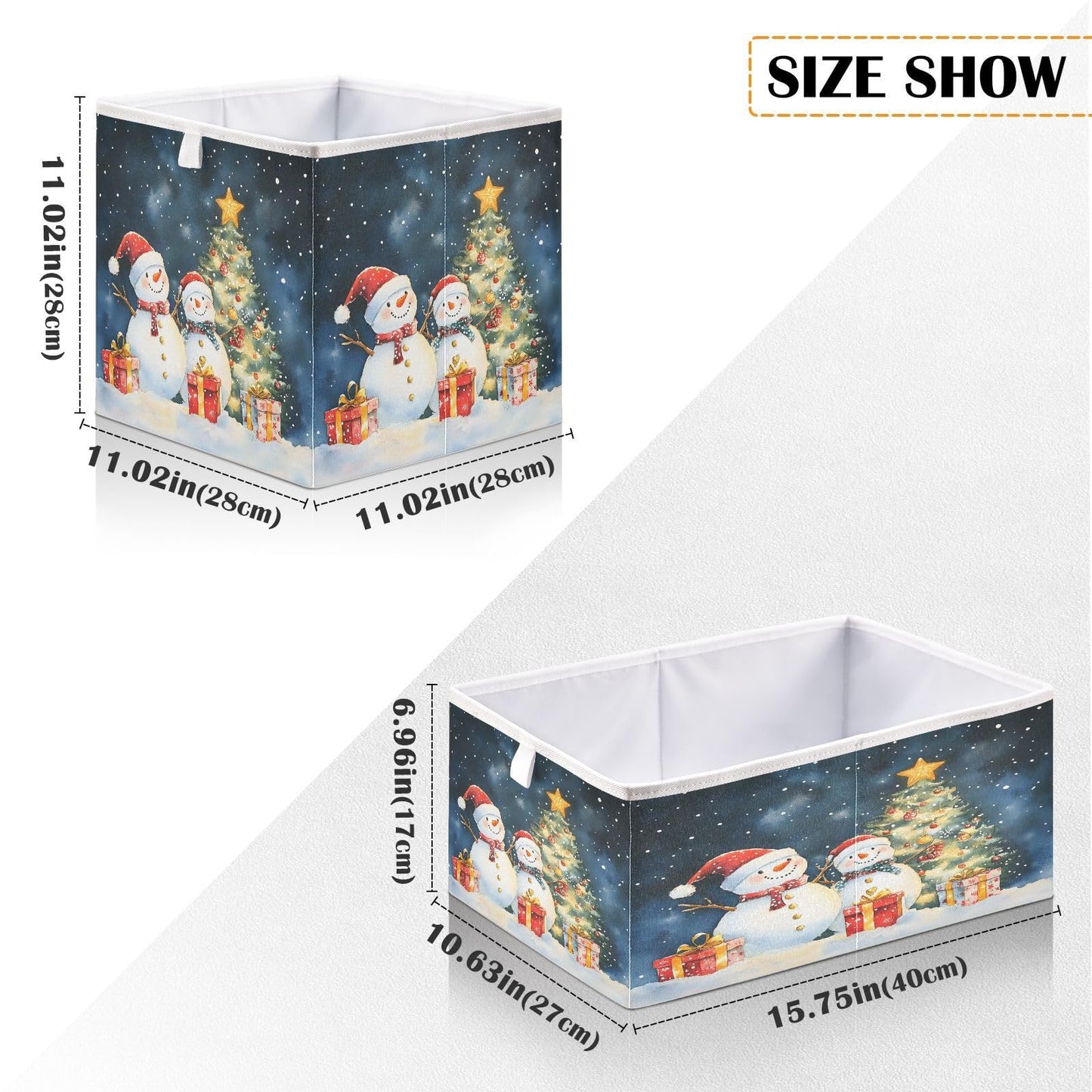 senya Large Storage Bins Two Snowmen Collapsible Foldable Storage Cubes Fabric Basket Closet Organizer Containers Box for Home Bedroom Office 15.7 x 10.6 x 6.9in