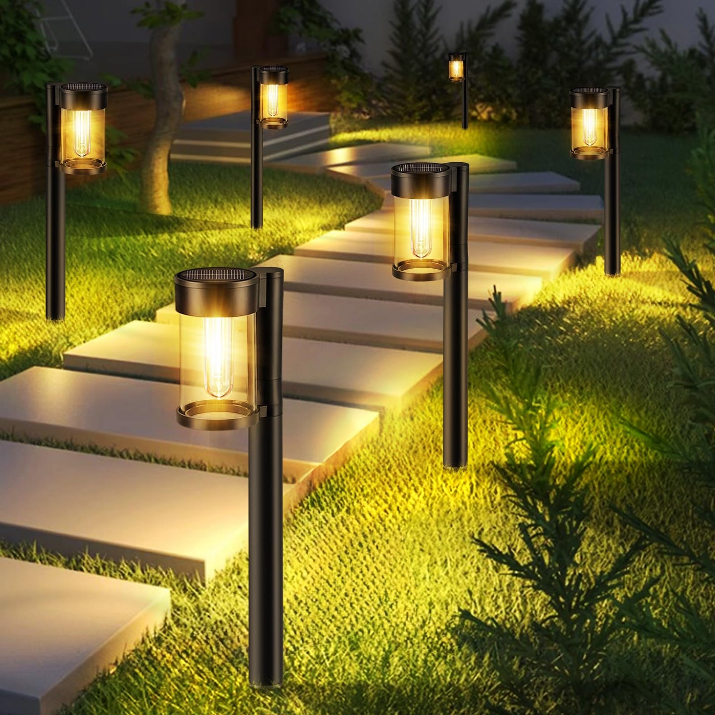 Solar Pathway Lights Outdoor, 10 Pack Metal & Glass Solar Lights Outdoor Waterproof Landscape Path Lights for Outside Yard Lawn Walkway Driveway Garden Decor