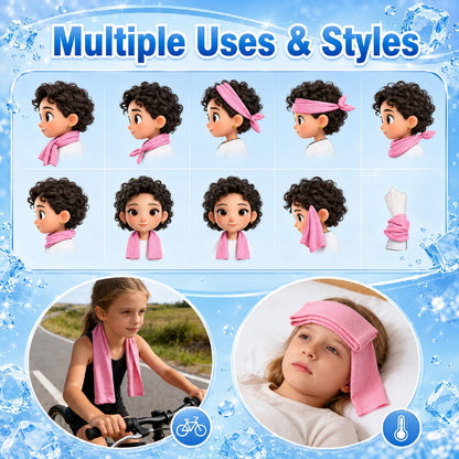 BobbleT Kids PVA Cooling Towels 4 Pack (30"x9") - Mini Instant Ice Cooling Towels for Neck & Face with UPF 50+ Sun Protection, Reusable Summer Heat Relief for Outdoor Activities, Pink