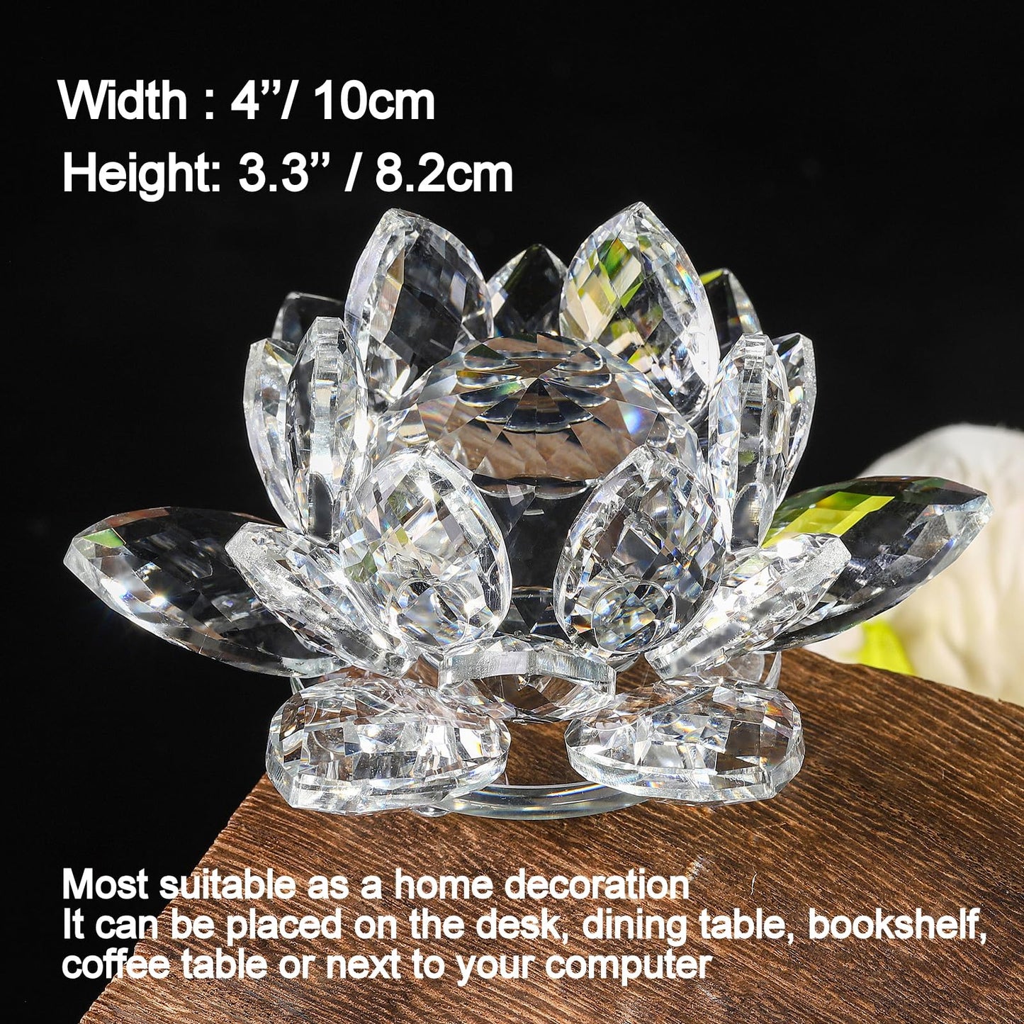 TENGFENG Sparkle Crystal Lotus Flower - 4'' Hue Reflection Clear Crystal Lotus for Feng Shui Home Decor Sun Catcher Ornaments or Paper Weight with Gift Box (100MM) Transparent