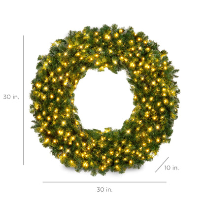 Best Choice Products 30in Large Artificial Pre-Lit Fir Christmas Wreath Holiday Accent Decoration w/ 100 LED Lights, 220 PVC Tips