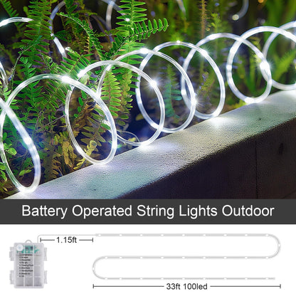 SFNDOU 2 Pack Battery Powered String Lights Waterproof with Remote Total 66ft 200LED Timer 8 Modes Battery Operated Outdoor Lights for Christmas Decor Trampoline Camping Tents, White