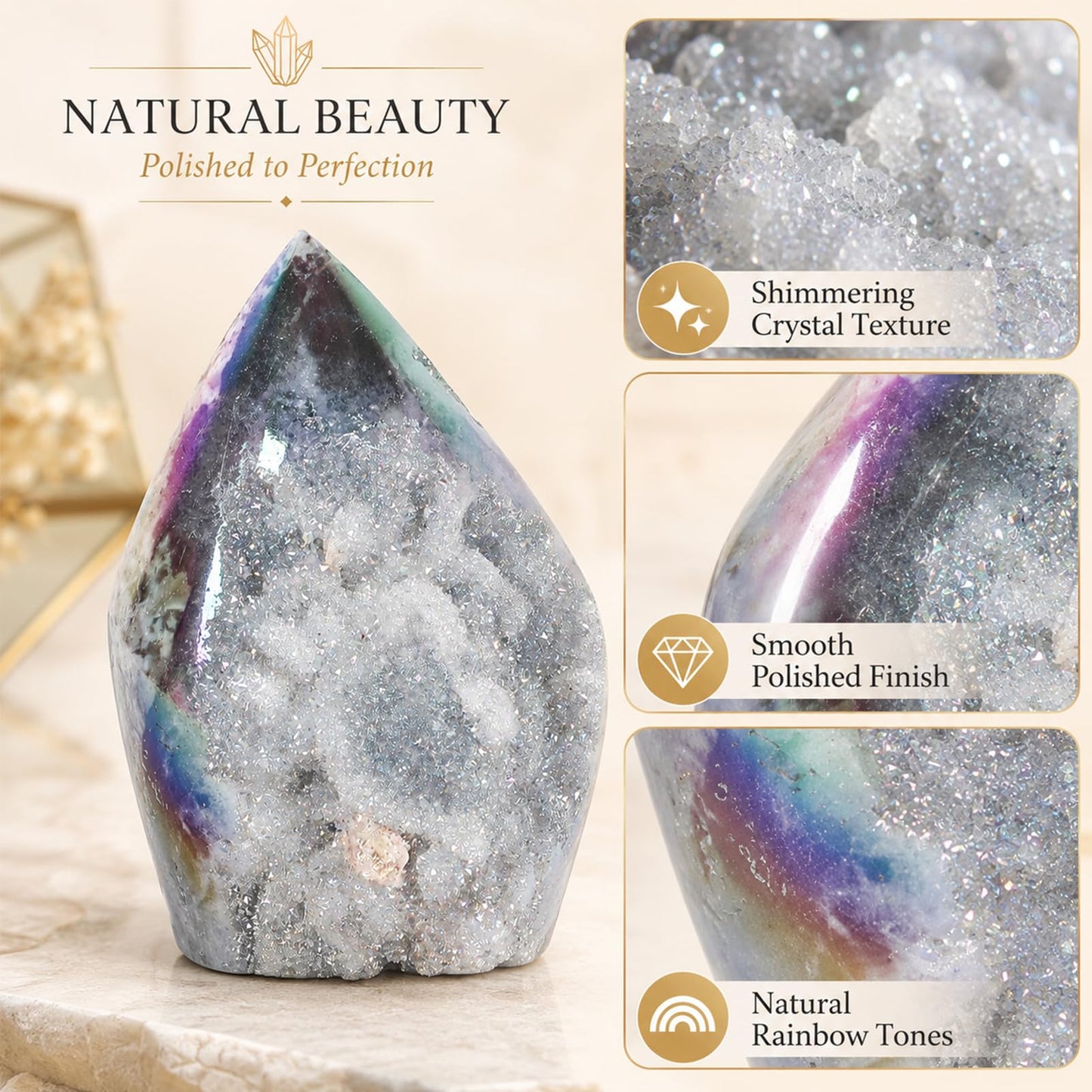 GYHPD 0.44-0.66 LB Aura Angel Sphalerite Crystal Cluster Chunk - Aura Geode Crystal Tower - Crystal Ornament Collection Gift - Witch Altar Decor - Home Decoration Crystal Specimen