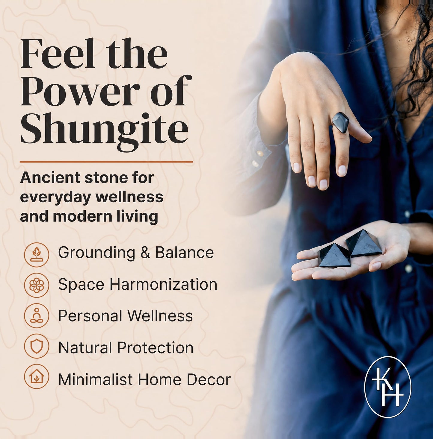 Authentic Shungite Pyramid Polished 2" (5cm), Premium Protection Crystals for House & Office,Karelian Black Stone Energy Pyramid for Root Chakra Meditation, Grounding & Negative Energy Blocker