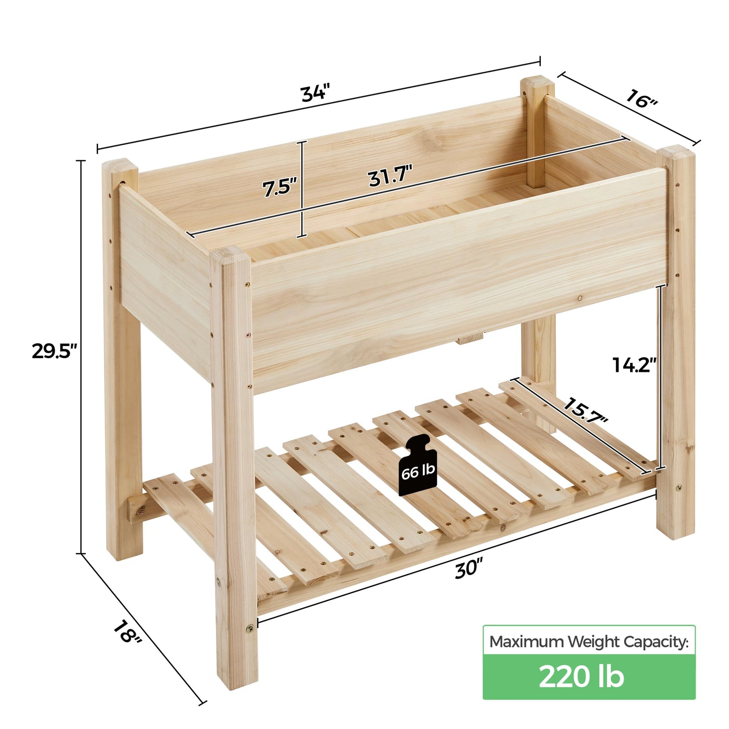 Yaheetech 34x18x30in Horticulture Raised Garden Bed 2pcs Planter Box with Legs & Storage Shelf Wooden Elevated Vegetable Growing Bed for Flower/Herb/Backyard/Patio/Balcony