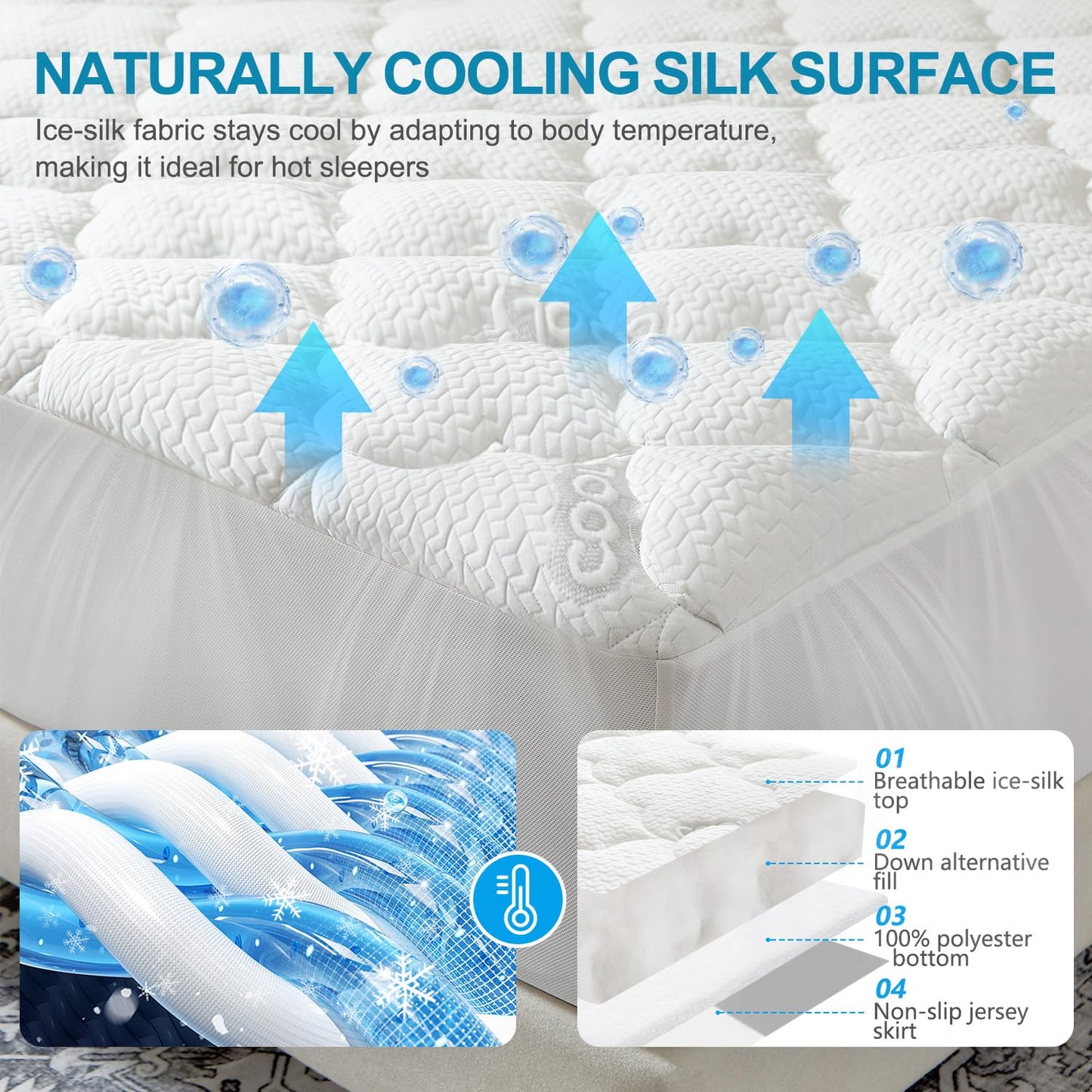 GOLDBOVER Mattress Topper Full, 2 inch Ultra Soft Quilted Fitted Mattress Pad Cooling Mattress Cover with Thin Down Alternative Filling Noiseless & Breathable (8-21”Deep Pocket)