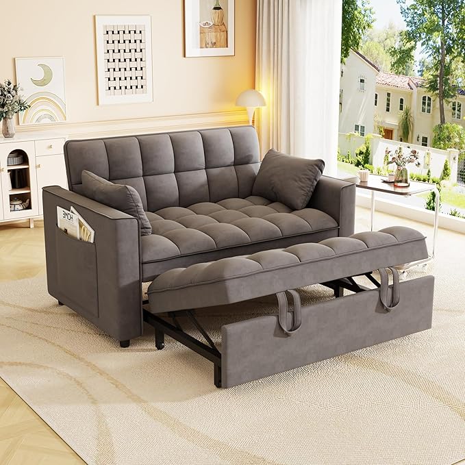 3-in-1 Convertible Sleeper Sofa Bed, 55 inch Small Couch