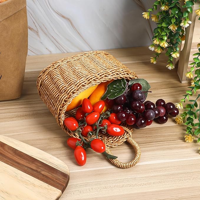 Woven Hanging Storage Basket for Kitchen 9.64X7.48X3.93In Rattan Wall Basket