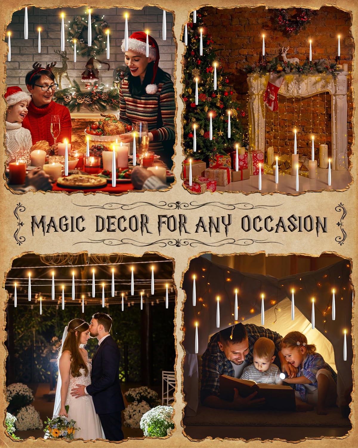 Floating Candles with Wand - 18 Pack Christmas Decorations Magic Flameless Candles Flickering Light Hanging Candle Remote with Glasses, Tie, Scarf, Battery Operated Candles for Christmas Party Decor