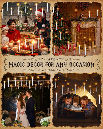 Floating Candles with Wand - 18 Pack Christmas Decorations Magic Flameless Candles Flickering Light Hanging Candle Remote with Glasses, Tie, Scarf, Battery Operated Candles for Christmas Party Decor