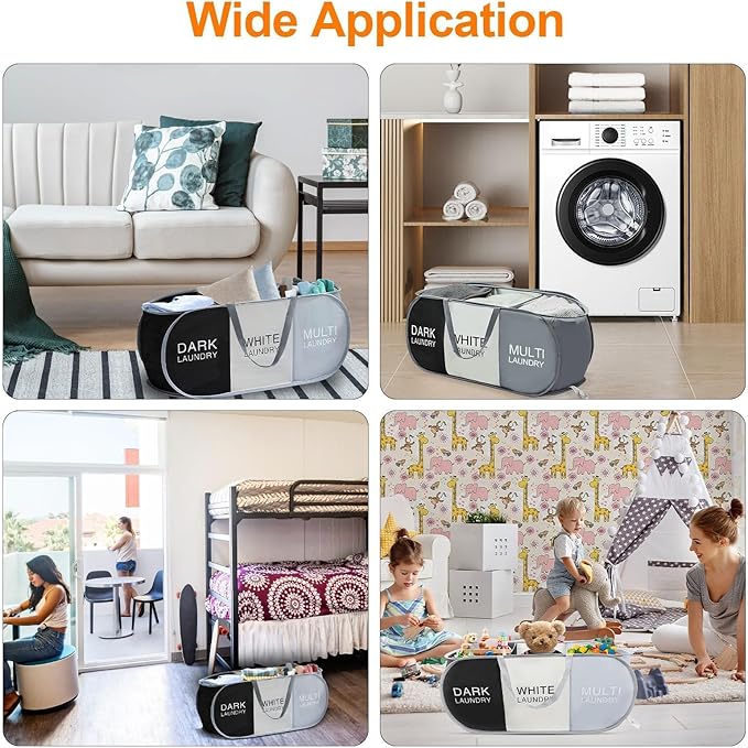 EEEKit 100L Pop Up Laundry Basket, 3 Sections Large Capacity Oxford Cloth