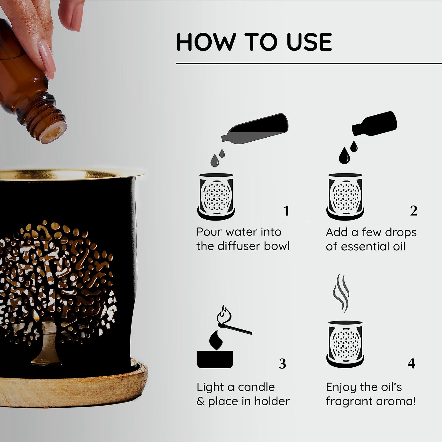 Aromafume Tree of Life Essential Oil Burner | Oil Diffuser with Candle | Brass Burner with 10ml Essential Oil