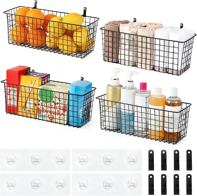 4 Set Hanging Wall Mount Storage Baskets