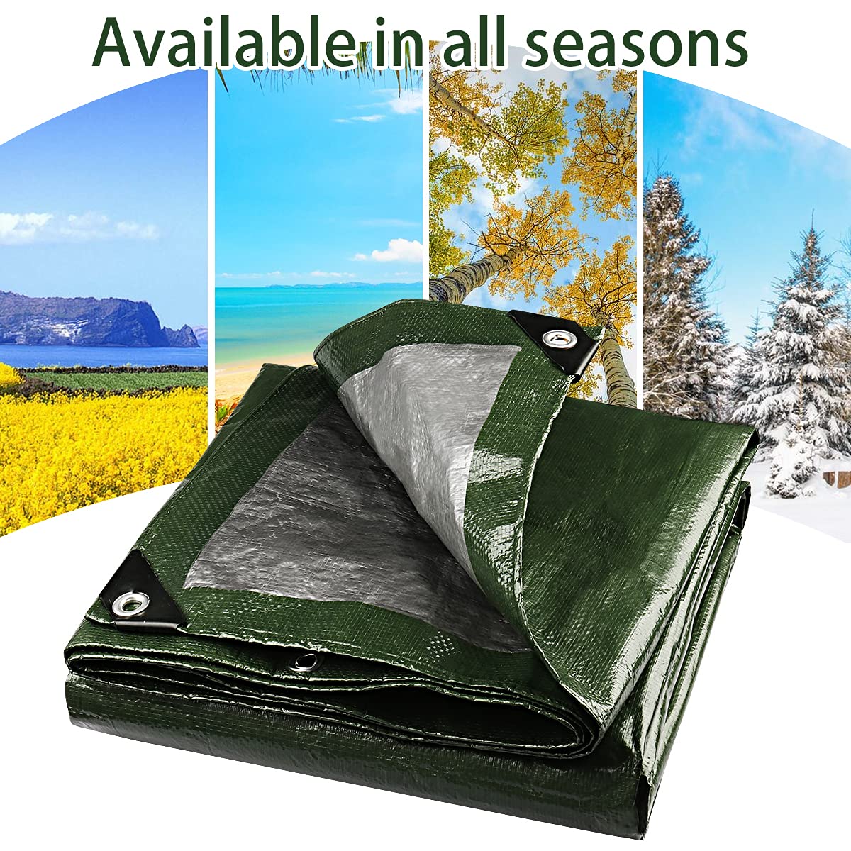 Onarway Tarpaulin Waterproof Heavy-Duty for Outdoor: 3m x 4m 105GSM UV/Tear Resistant PE Tarpaulin Sheet with Reinforced Grommets for Garden Furniture & Ground Use - Green