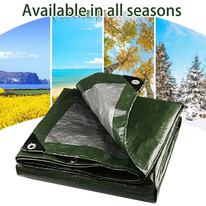 Onarway Tarpaulin Waterproof Heavy-Duty for Outdoor: 3m x 4m 105GSM UV/Tear Resistant PE Tarpaulin Sheet with Reinforced Grommets for Garden Furniture & Ground Use - Green