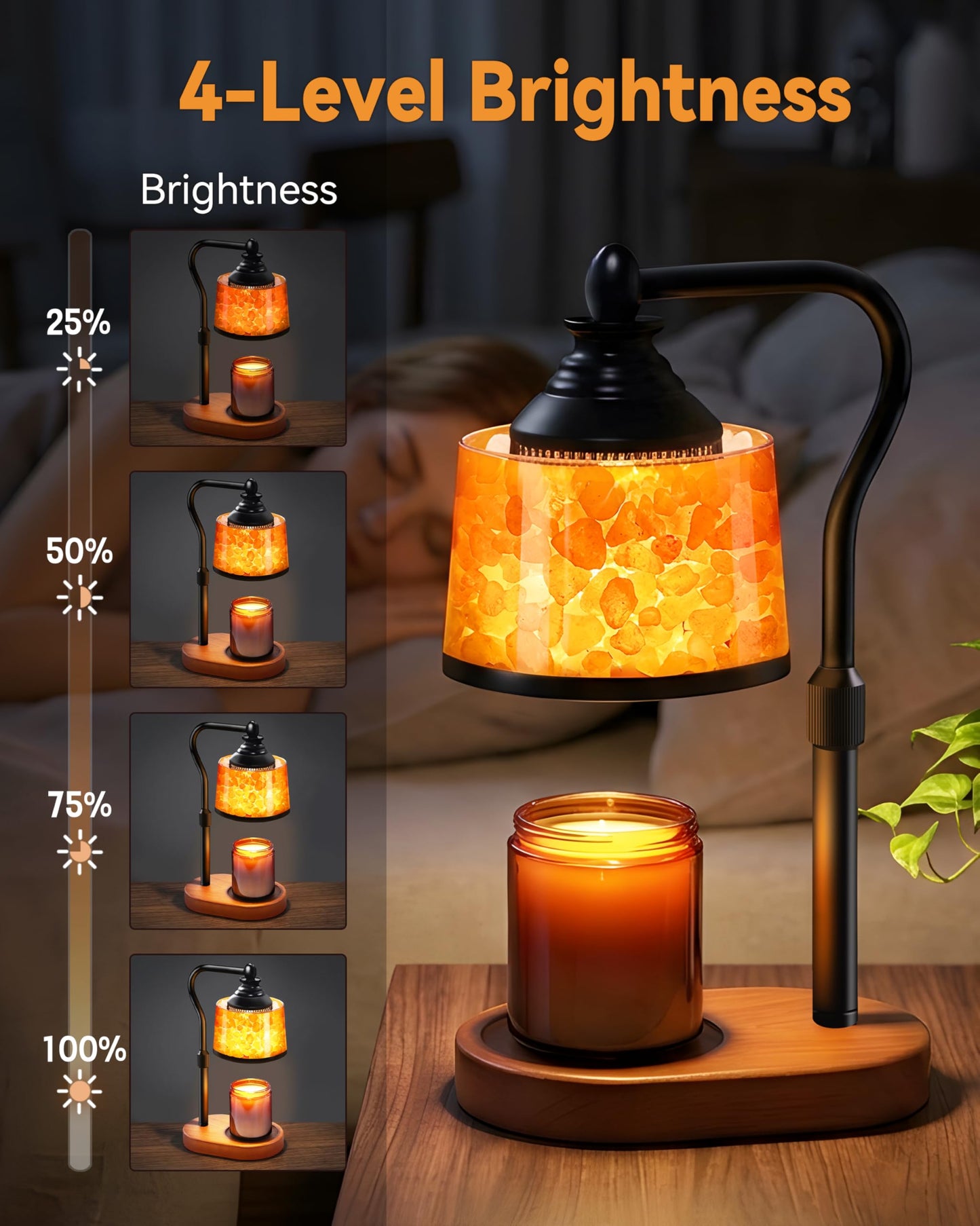 CaHomet 3-in-1 Candle Warmer Lamp with Timer Dimmable, Himalayan Salt Lamp & Passive Diffuser, Gifts for Women, House Warming Gifts, Wax Melt Warmer for Jar Candles (2 Bulbs)