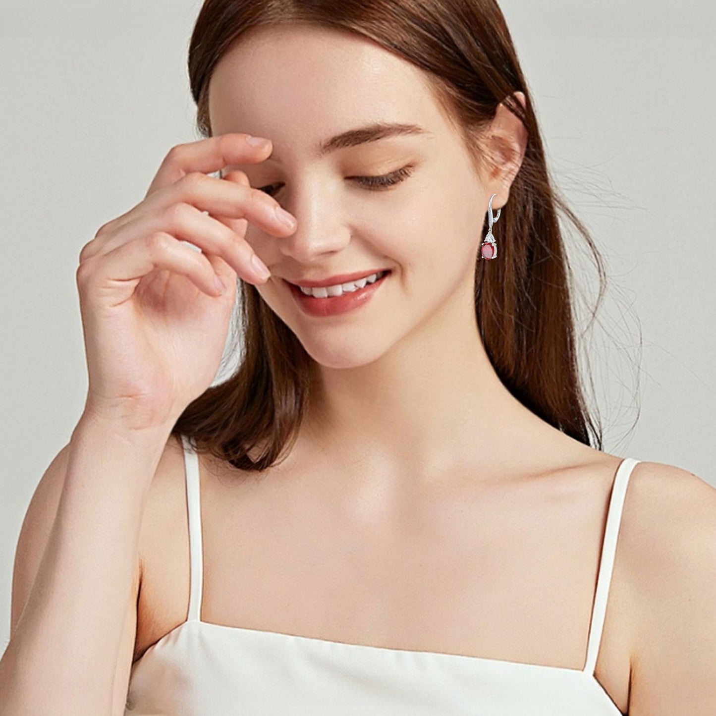 Rocayi Oval Garnet Earrings for Women 925 Sterling Silver Dangle Drop Leverback Earrings January Birthstone Jewelry for Her