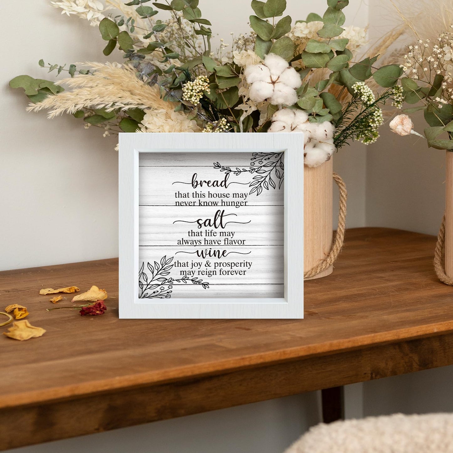 YSFUYZCT Bread Salt Wine Farmhouse Kitchen Signs Decor, Housewarming Gifts New Home, New Home House Gifts, Rustic Farmhouse Wood Frame Signs for Kitchen Dining Room
