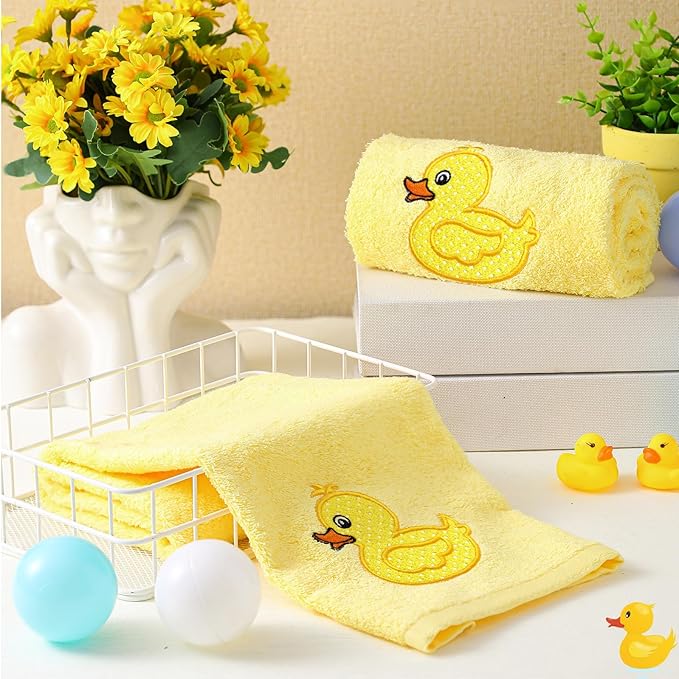 2 Pcs Rubber Ducky Hand Towels Yellow Bathroom Decor 14x29 Inch Embroidered