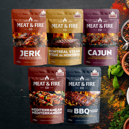 BBQ Rubs & Seasonings Gift Set for Men – 5 Gourmet Grilling & Smoking Spices in Gold Foil Gift Box, Meat & Fire Co., BBQ Accessories Gift for Dad, Grill & Smoker Lovers